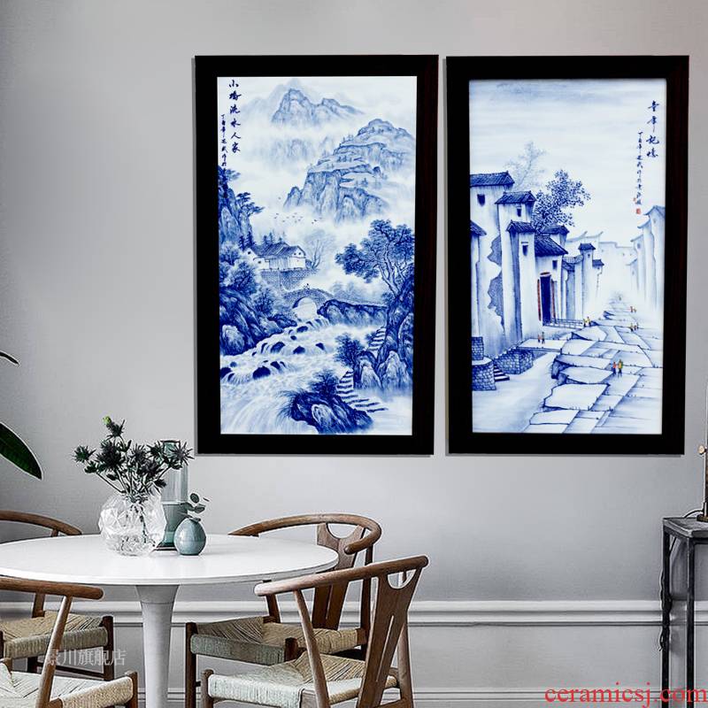 Jingdezhen blue and white porcelain plate painter hand - made landscapes hang in the living room sofa setting wall decoration ceramics paintings