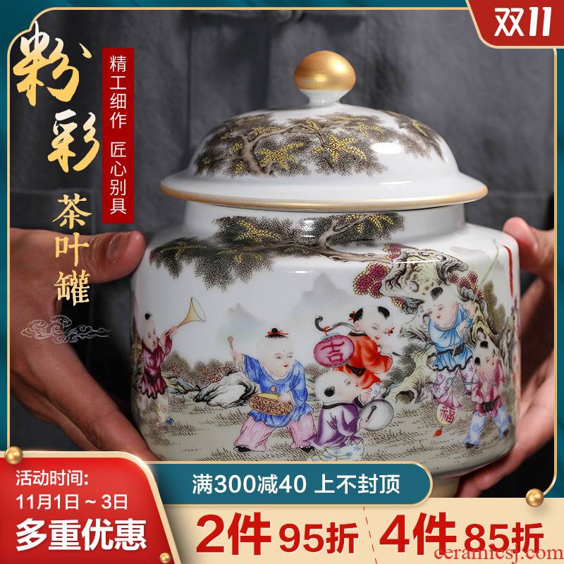 Jingdezhen ceramic restoring ancient ways with cover caddy fixings manual household, moistureproof prevent wet seal small puer tea box jar
