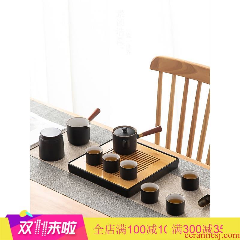 Poly real view jingdezhen kung fu tea set of black suit visitor home sitting room office tea contracted Japanese tea set