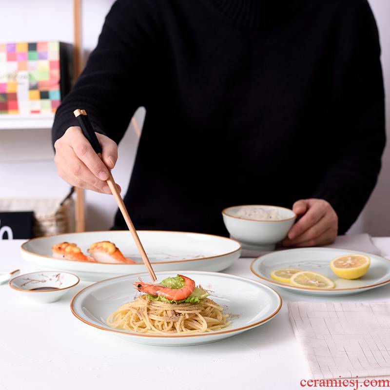 Qiao mu creative Japanese yipin mei ceramic plate round dish dish tray rectangle household fish soup plate plate plate