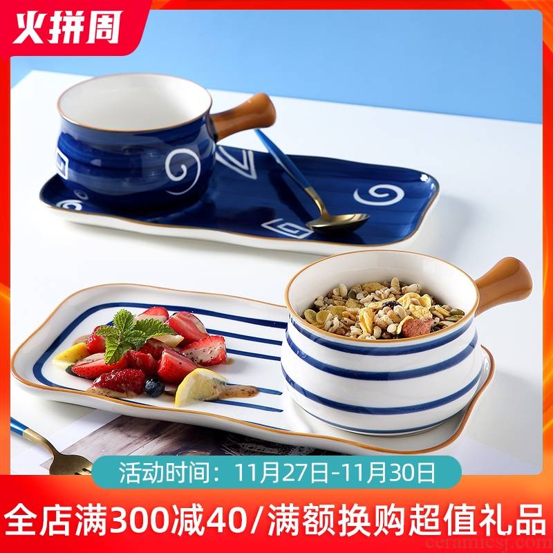 Japanese ceramic dishes home ideas with handle one breakfast cereal bowl of milk a cup of water glass tableware suit