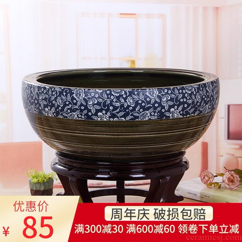 Jingdezhen ceramic goldfish turtle cylinder restoring ancient water lily basin large porcelain bowl lotus sitting room hydroponic porcelain jar