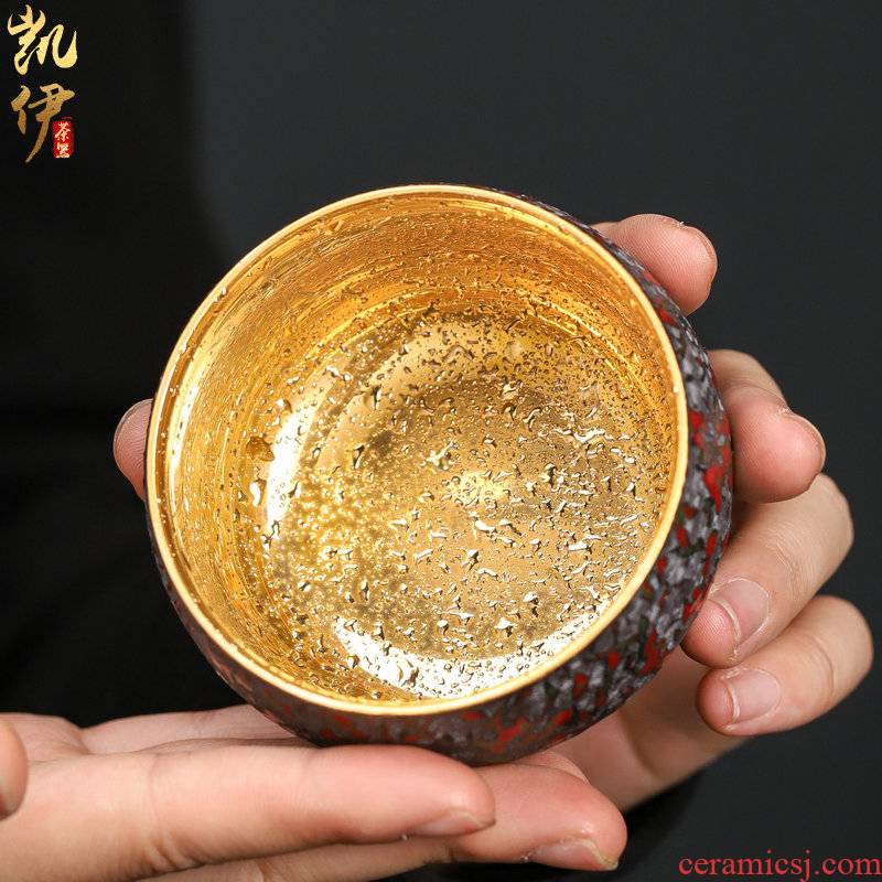 Manual 24 k gold see colour sample tea cup single glass cups built red glaze, ceramic tea bowl masters cup