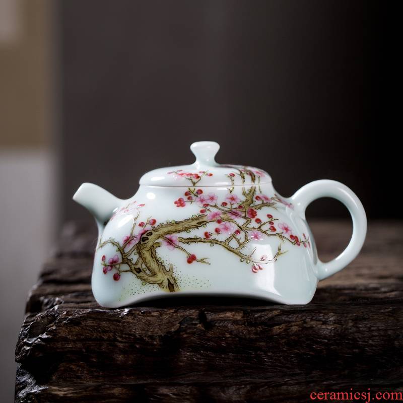 The Owl up jingdezhen tea set ceramic kunfu tea teapot square name plum colored enamel small manual single pot