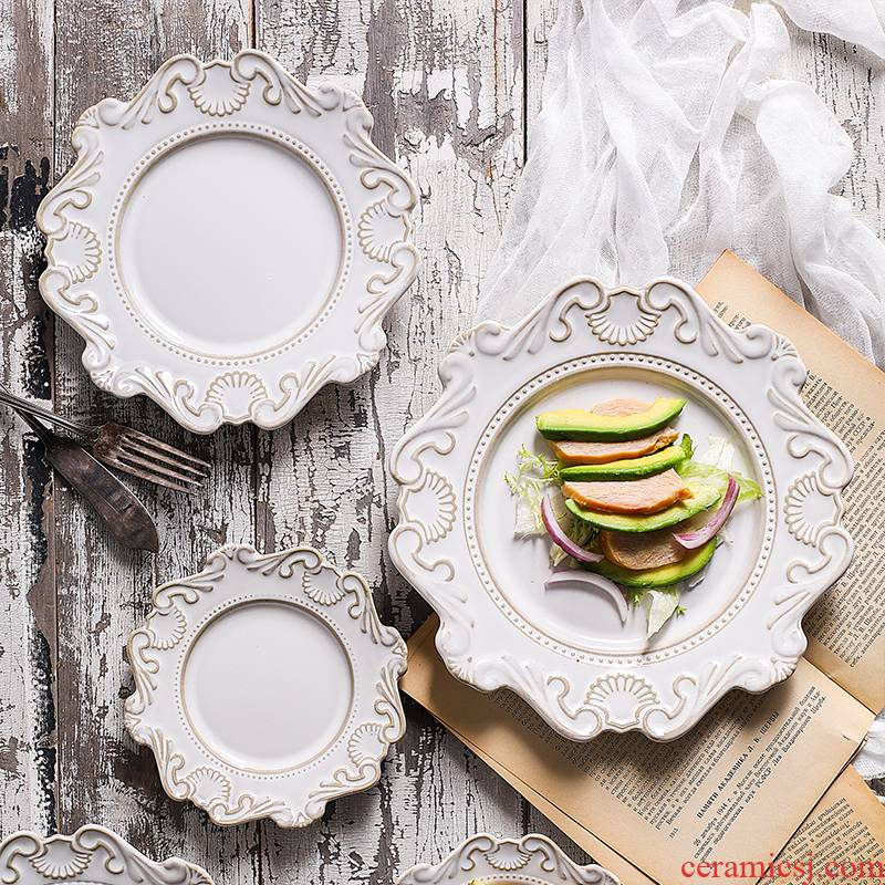 Li feng town Nordic retro anaglyph baroque checking lace high - grade ceramic tableware ceramic package