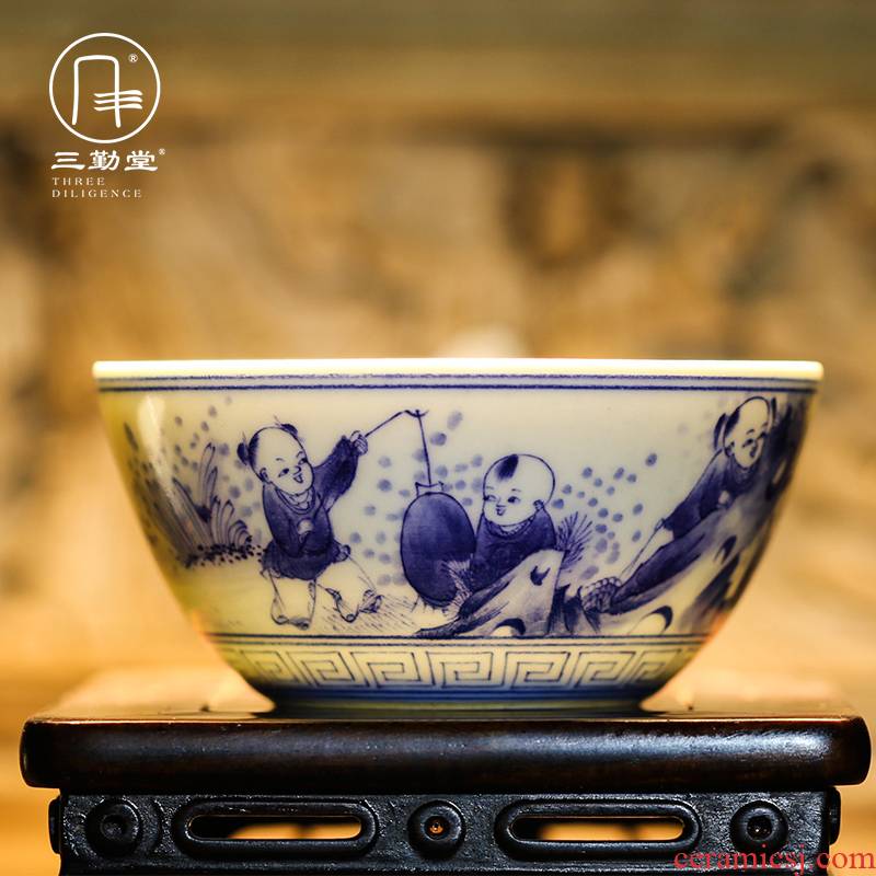 Three frequently hall jingdezhen blue and white porcelain masters cup kung fu tea cups hand - made scenery sample tea cup S43018 thin tea cup