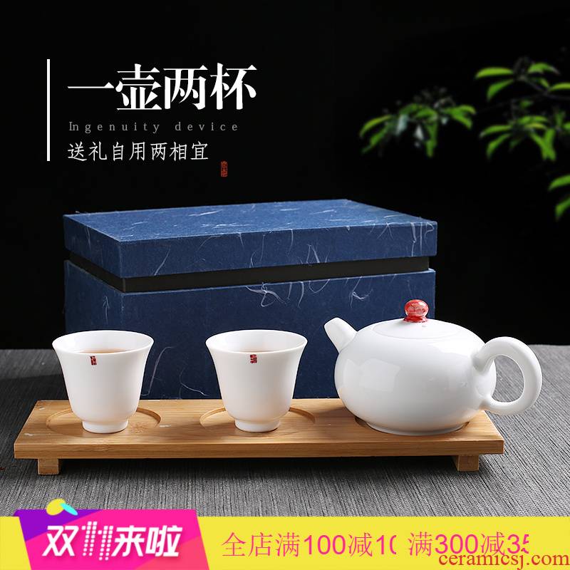 The Poly real scene of jingdezhen porcelain tea set a pot of two cups of ceramic crack cup portable travel tea set