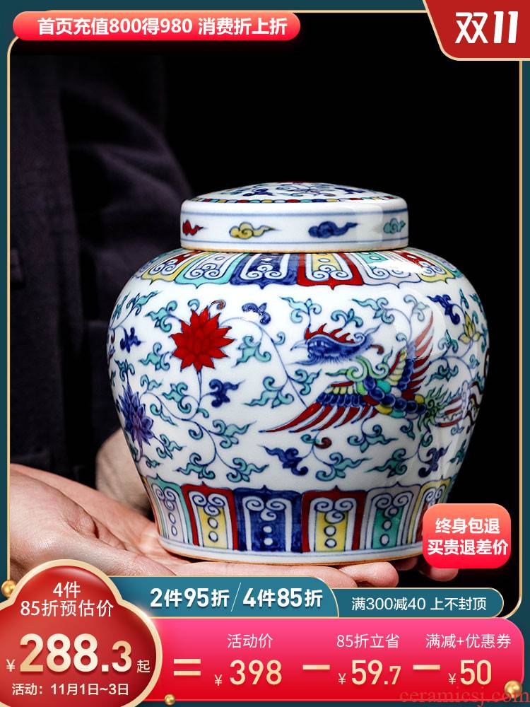 Jingdezhen ceramic tea caddy fixings small wake seal blue bucket color porcelain with cover storage jar. A kilo