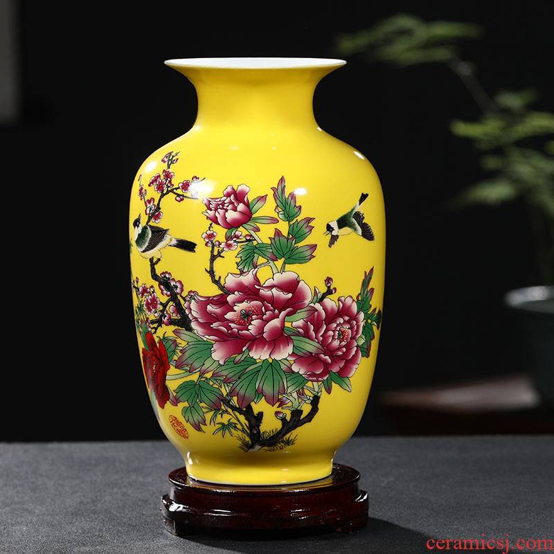 Jingdezhen ceramic blue yellow floret bottle of flower arranging flowers, new Chinese style porch sitting room adornment handicraft furnishing articles