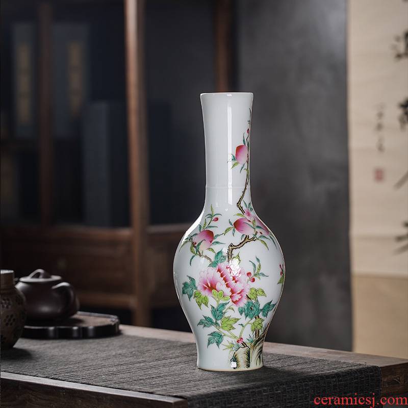 The Owl up with jingdezhen ceramic hand - made antique porcelain vase vase peach tree peony goddess of mercy bottle rich ancient frame furnishing articles