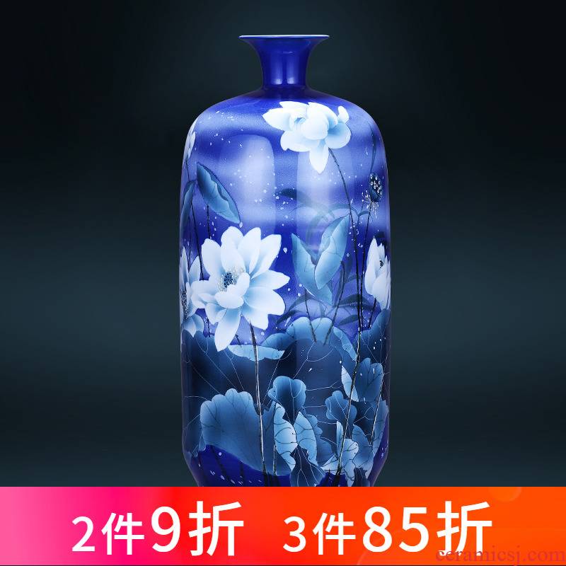 Jingdezhen porcelain ceramic hand - made large blue and white porcelain vase landing place, a new Chinese style home sitting room adornment