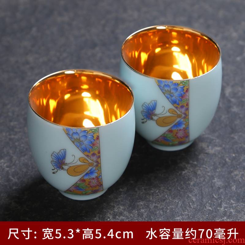 Celadon colored enamel sample tea cup of jingdezhen ceramics individual cup single CPU kung fu tea cups master cup tasted silver gilding