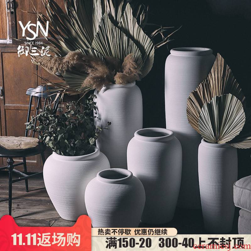 Royal three coarse pottery Nordic white mud of large vase furnishing articles contracted modern wind dried flowers flower arrangement wedding decoration