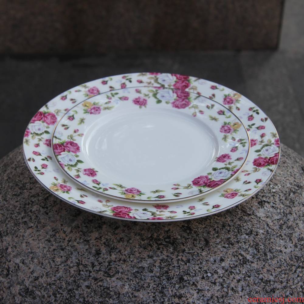 Qiao mu tangshan ipads porcelain two 8 inch - tonne 10 inch flat beefsteak main plate cold dessert plate of up phnom penh