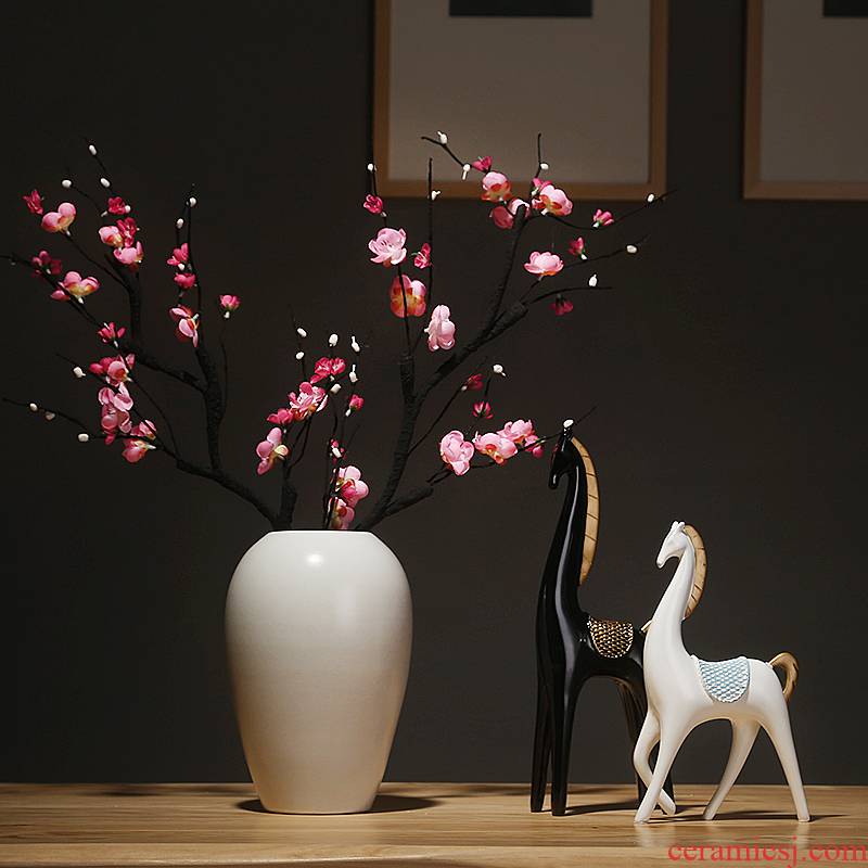 Jingdezhen ceramics vase white sitting room porch place simulation dried flowers flower arrangement suits for Chinese study