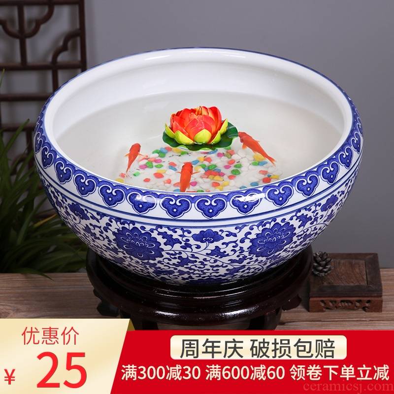 Jingdezhen porcelain ceramic aquarium desktop furnishing articles feng shui large turtle slept goldfish bowl LianHe flower pot cylinder