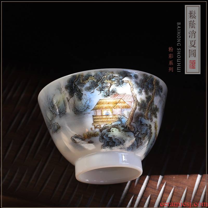 Hundred hong pastel master cup single cup of jingdezhen tea service manual teacups hand - made SongYin summer figure sample tea cup
