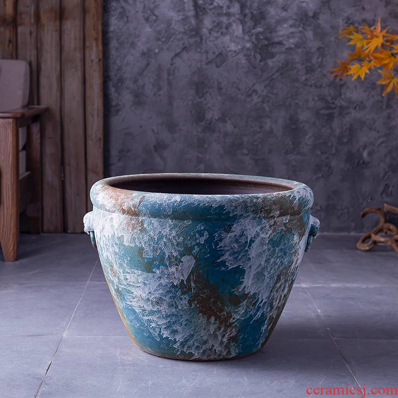 Jingdezhen ceramic retro VAT water lily tank floor furnishing articles courtyard garden coarse pottery manual water basin of water