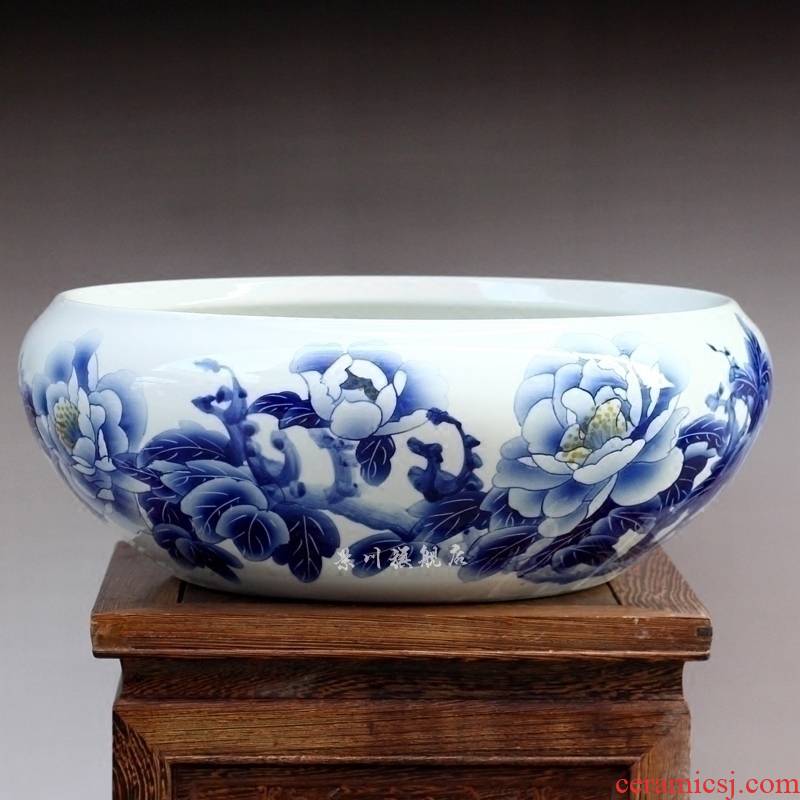 Jingdezhen ceramics hand - made water lily bowl lotus goldfish turtle cylinder for peony bamboo fish bowl year after year shallow water