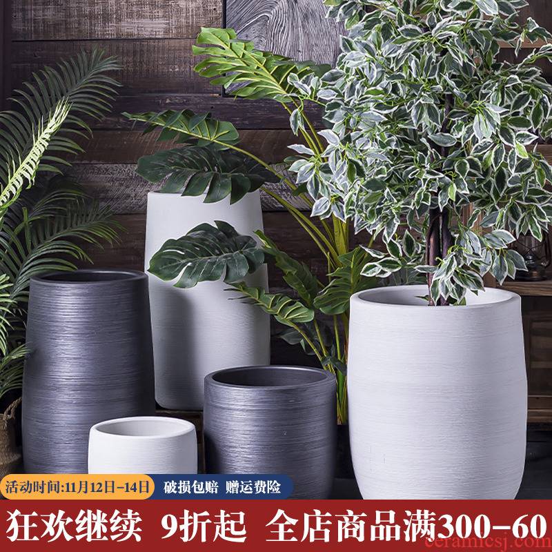 Nordic extra large ceramic flower pot happiness of trees high indoor living room yard landing potted flower pot