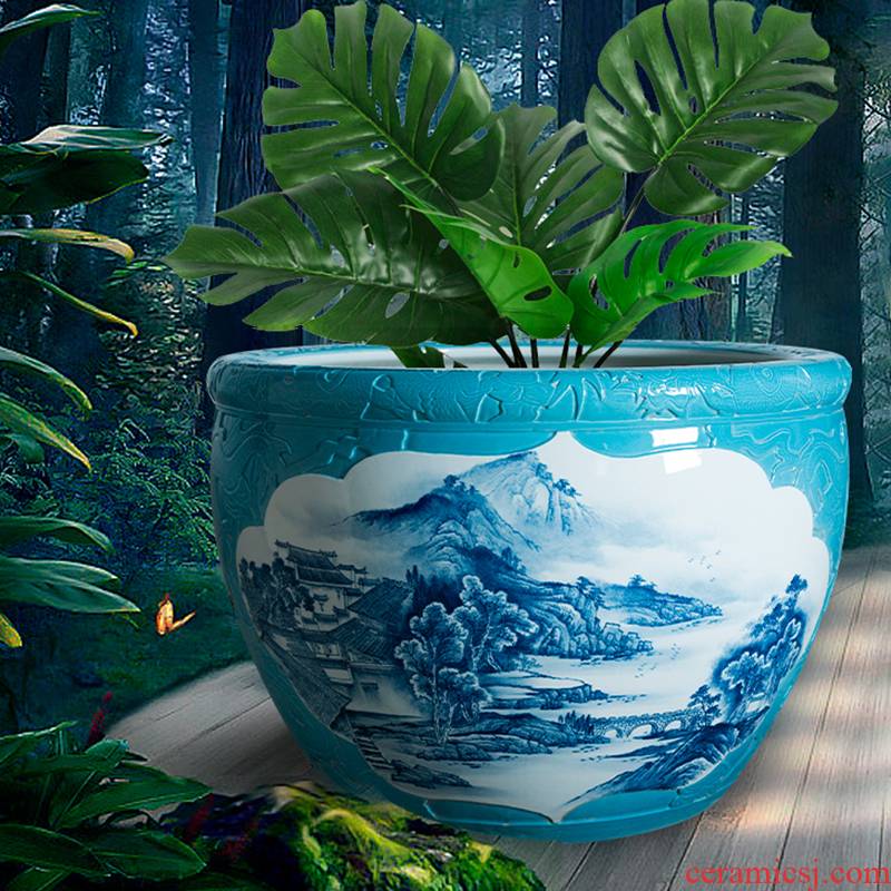 Jingdezhen tank water lily cylinder goldfish bowl cycas bonsai trees to raise a flower pot king garden ceramics sitting room