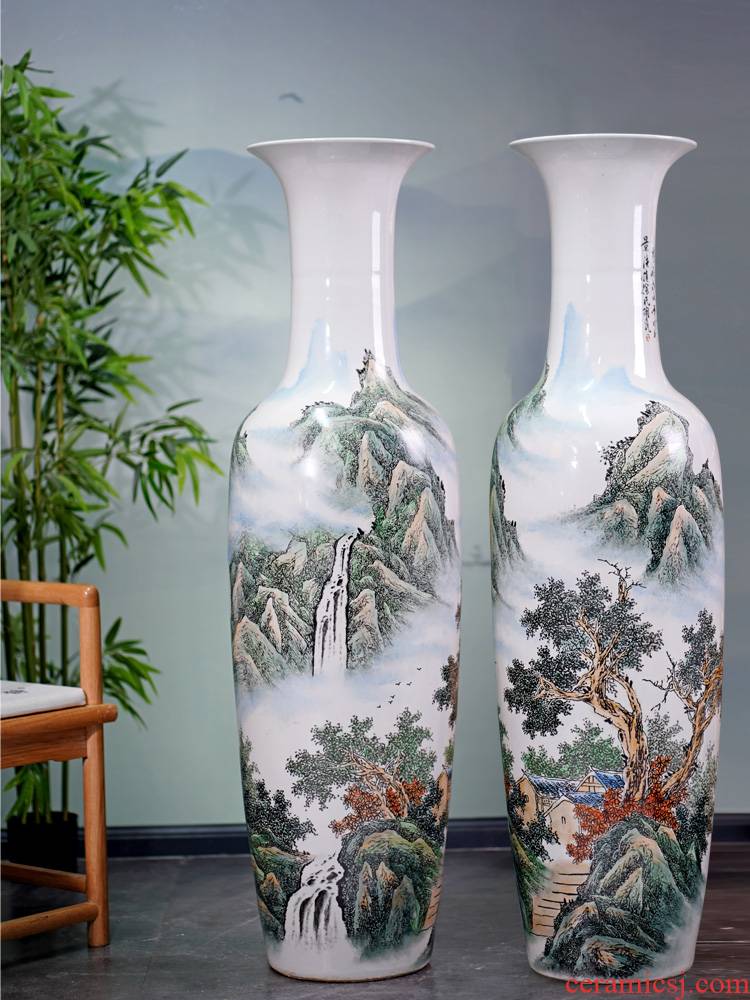 Jingdezhen pastel hand - made scenery large sitting room landing big vase furnishing articles household porcelain ceramic decoration