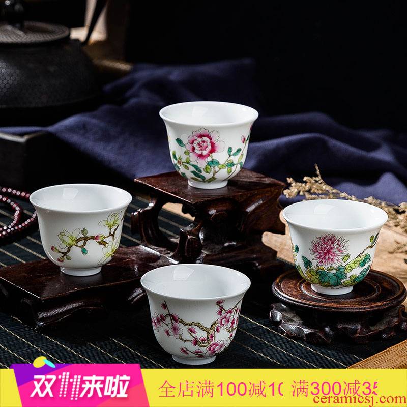 12 flora. Poly real view jingdezhen pastel cup pure manual sample tea cup master cup single CPU female hand - made tea sets