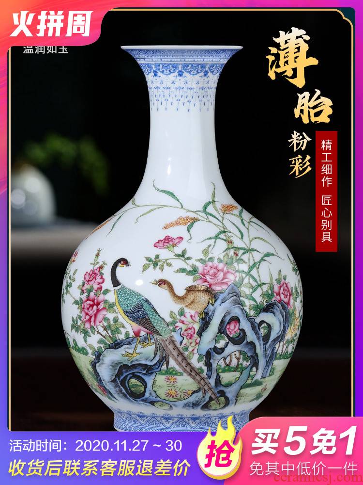Jingdezhen ceramics sitting room adornment put vase pastel desktop rich ancient frame of Chinese style household office furnishing articles