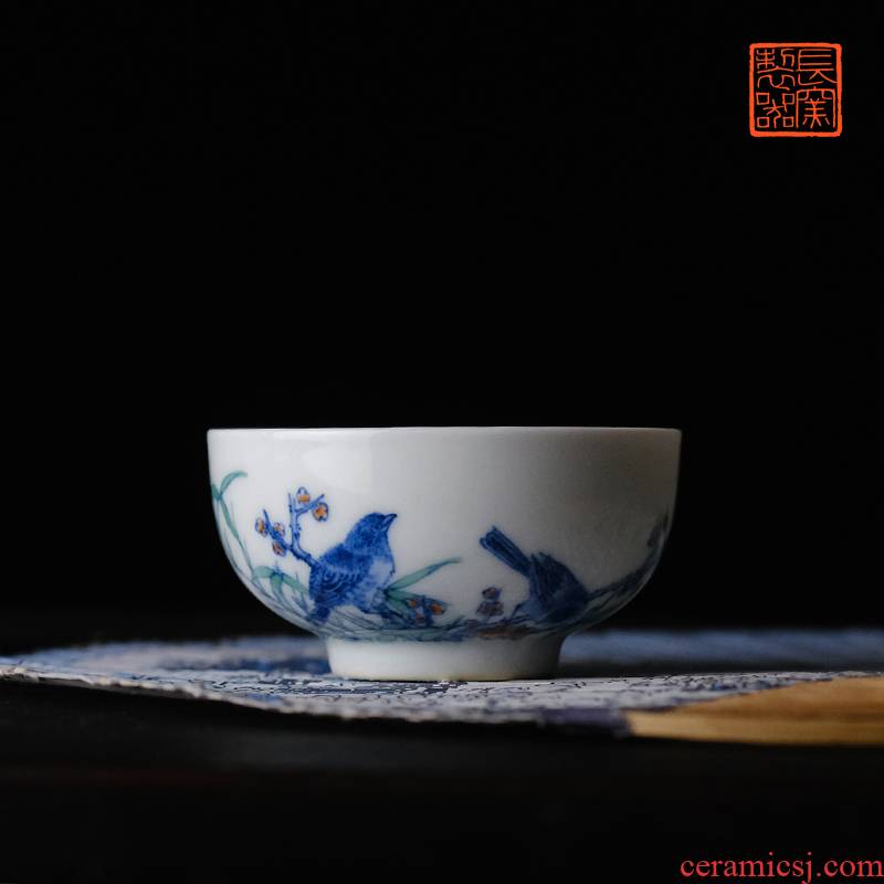 Offered home - cooked ju long up controller yongzheng blue ocean 's bucket color painting of flowers and a cup of tea cups of jingdezhen master cup of tea