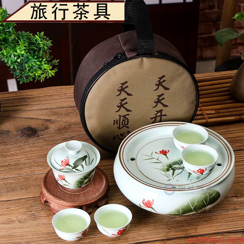 Travel tea set suit portable charter the loaded with kung fu small ceramic chaozhou kunfu tea tea tray