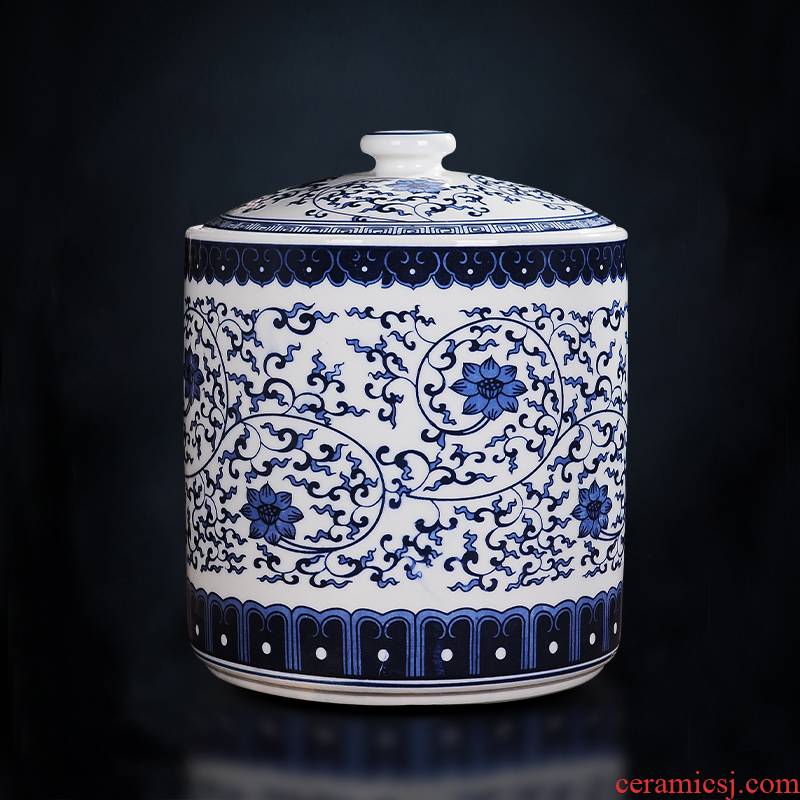 Jingdezhen blue and white porcelain tea pot restoring ancient ways chinaware furnishing articles large tea cake with cover tank storage tank receive a jar