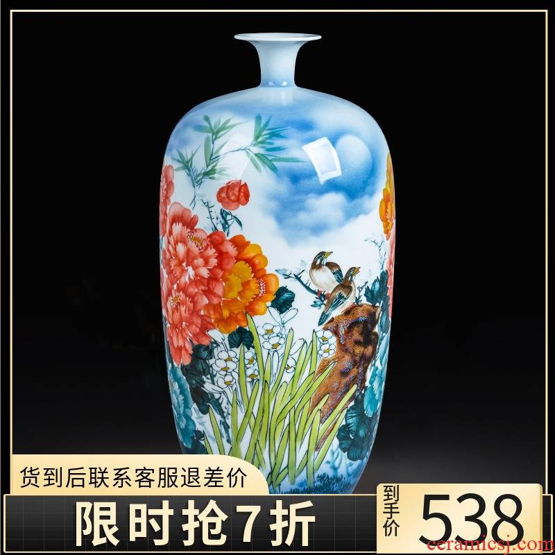 Jingdezhen ceramics hand - made vase of porcelain of blooming flowers, landing, large living room home TV ark, adornment