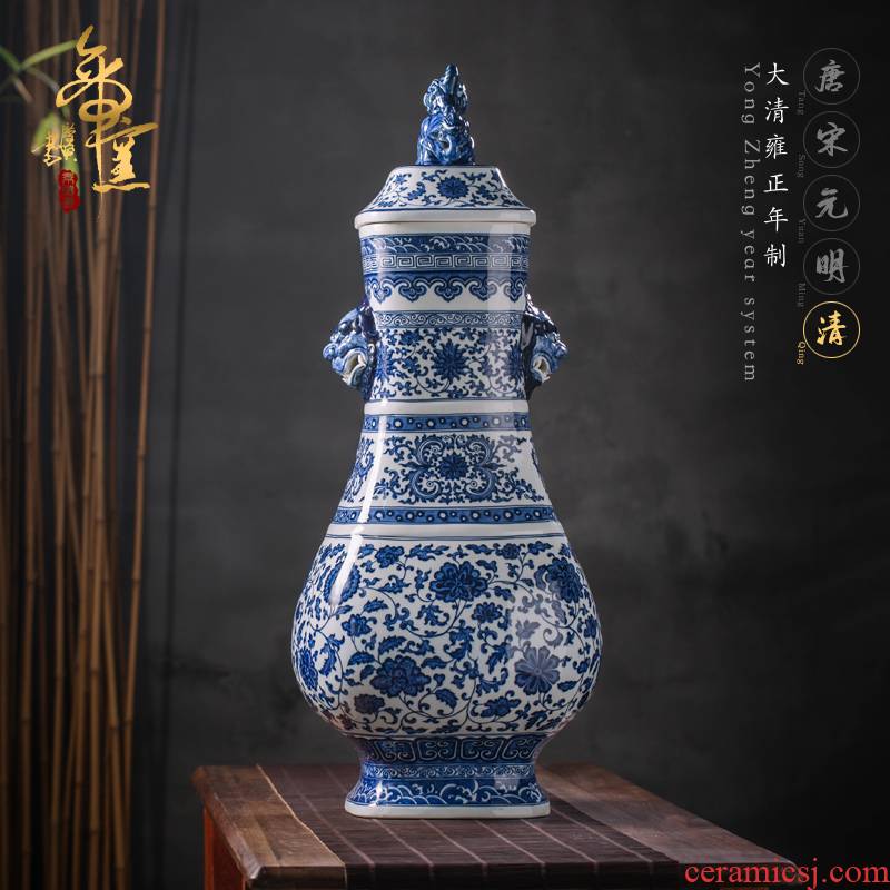 Emperor hand blue and white porcelain up jack fortune gather its ehrs statute of jingdezhen ceramic Chinese style villa decorations furnishing articles