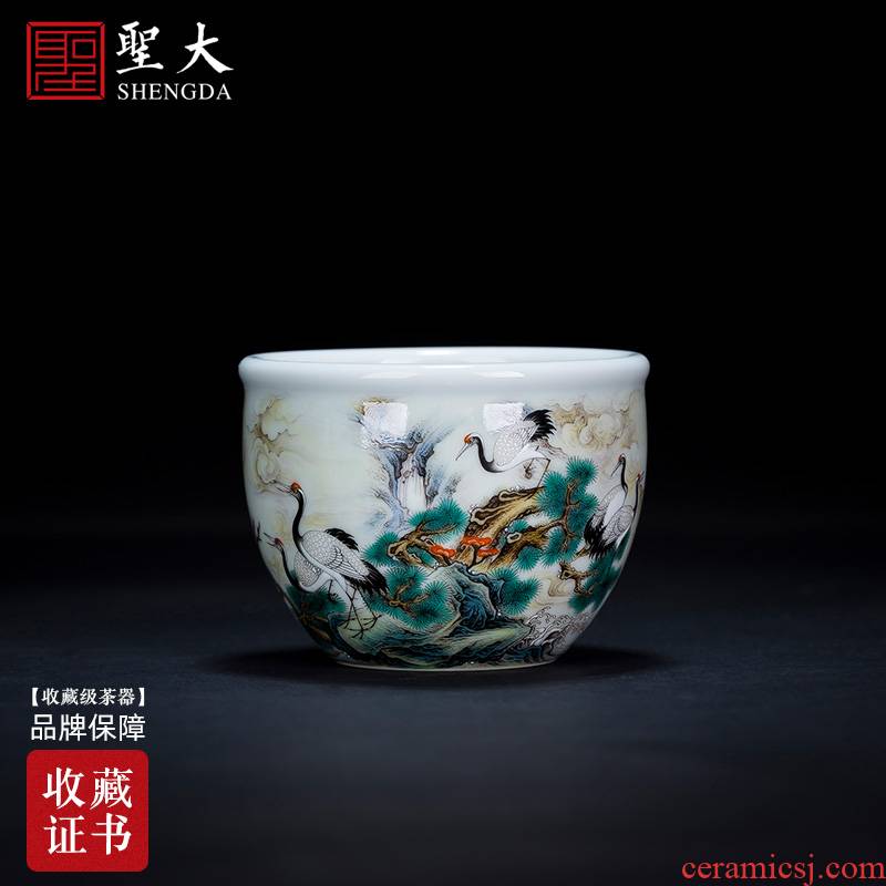 Holy big ceramic kung fu tea master sample tea cup heavy pastel pine creek James t. c. na was published cylinder cup of jingdezhen tea service by hand