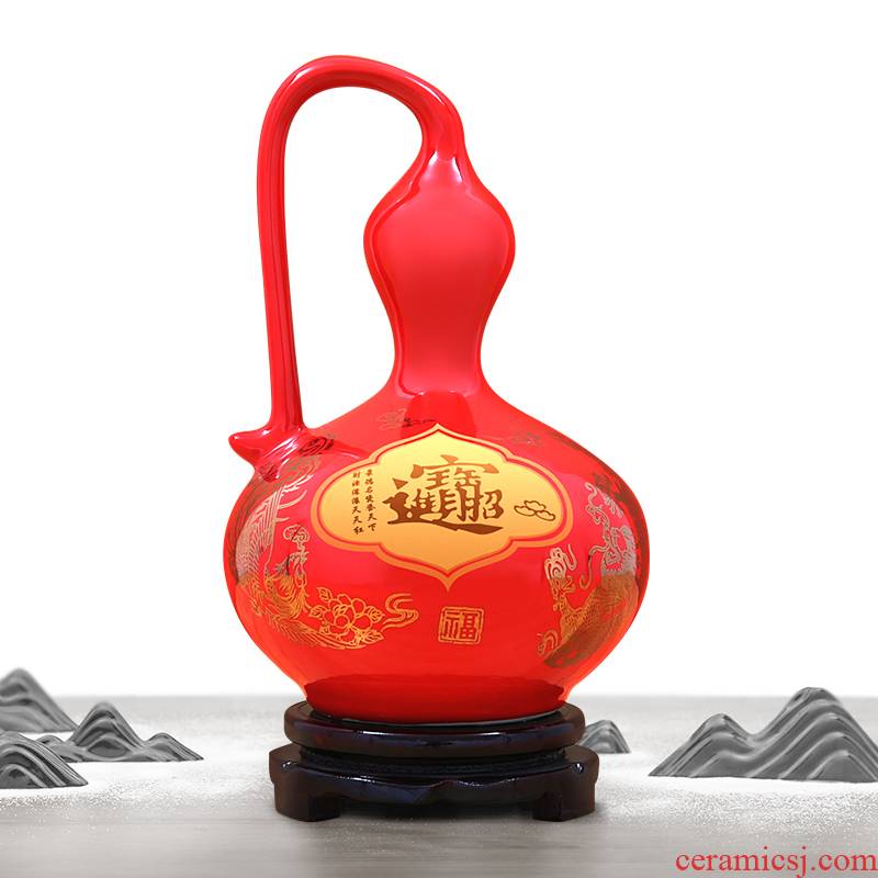 Jingdezhen ceramics China red peony red Cross with a gourd vases feng shui living room decorations household act the role ofing is tasted