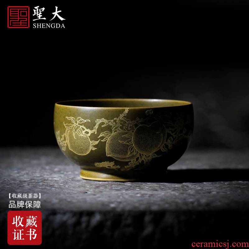 Holy big pure hand - made ceramic kung fu tea tea glaze from running of gold at the end of the peach lines master cup of jingdezhen tea service by hand