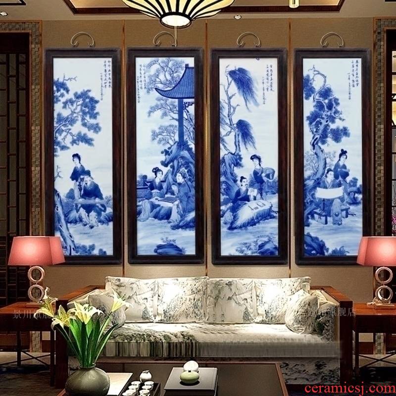Jingdezhen ceramic painting hand - made piano chess calligraphy and painting porcelain plate four screen painter in the sitting room sofa setting wall hang a picture