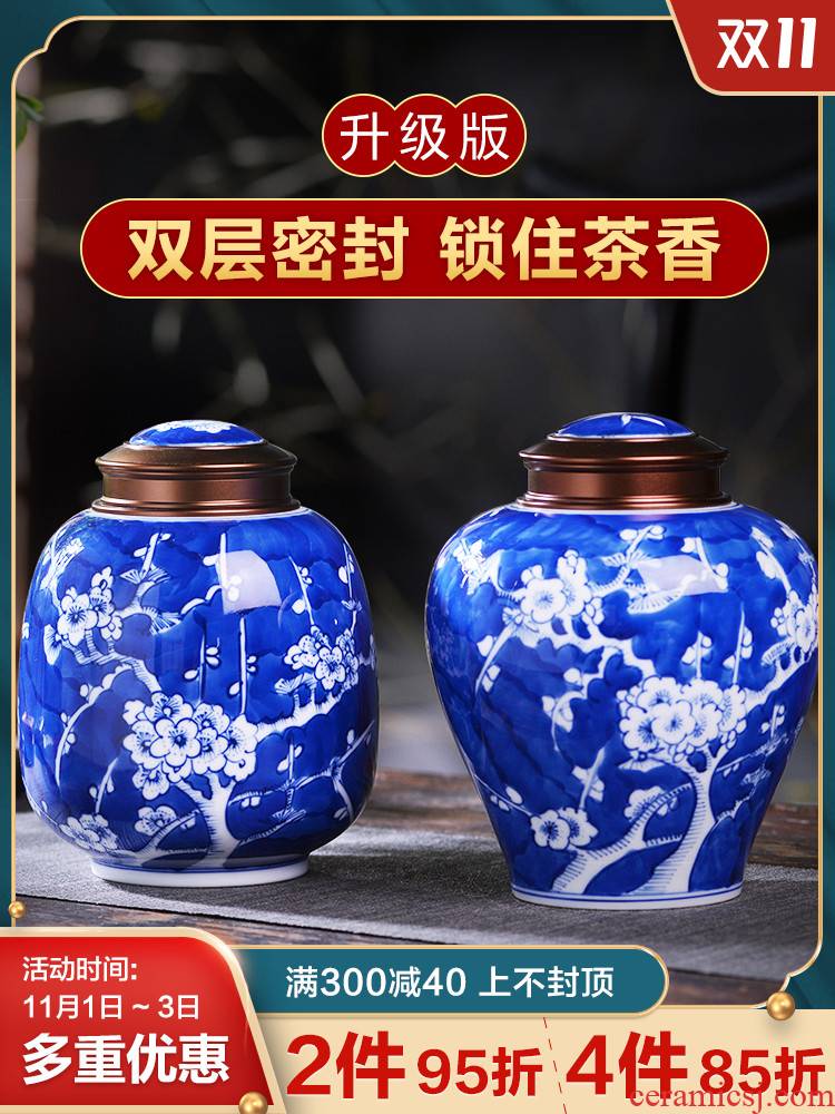 Jingdezhen porcelain tea pot small Chinese blue and white tea urn hand - made household sealed container storage POTS