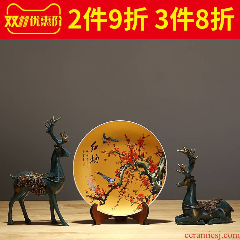 Jingdezhen decorative ceramic plate hanging dish of the sitting room porch ark of new Chinese style TV ark adornment porcelain furnishing articles