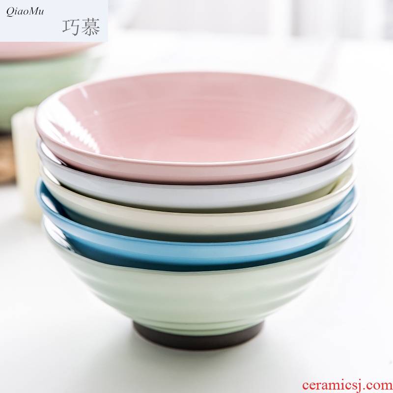 Qiam qiao mu creative ceramic Japanese ramen rainbow such use household, lovely big eat rainbow such as bowl dishes soup bowl hat to bowl