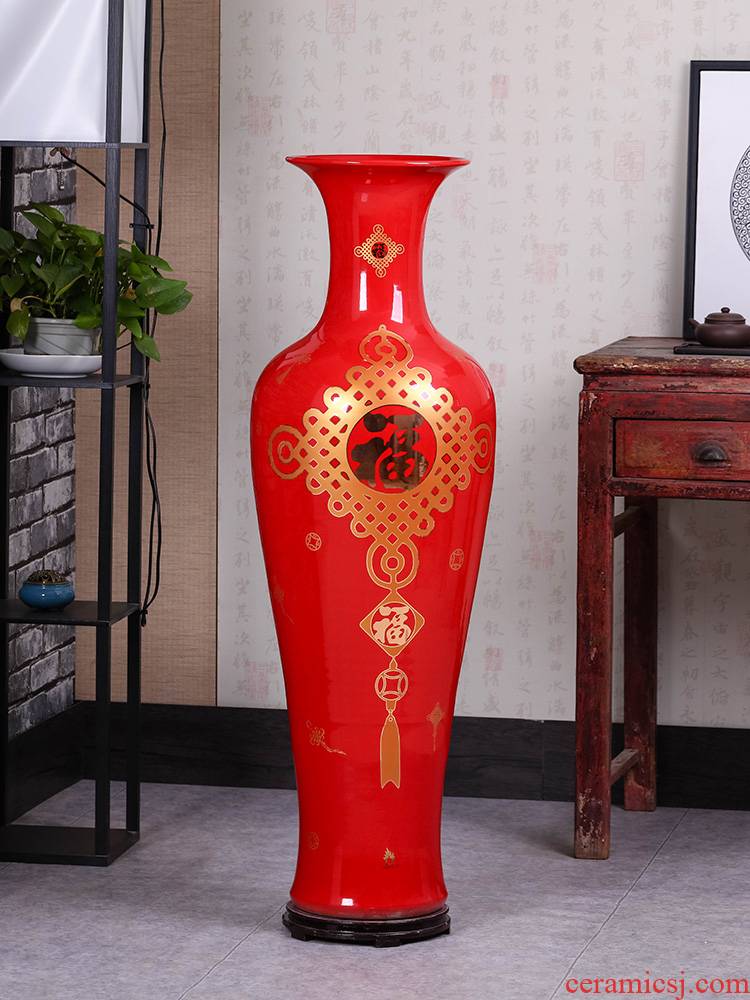 Jingdezhen ceramics China red big vase TV ark landed the sitting room porch decoration large furnishing articles