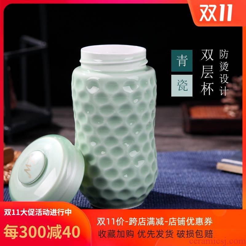 Ceramic vacuum celadon double against the hot insulation glass gift cup sealing cup with portable cup travel