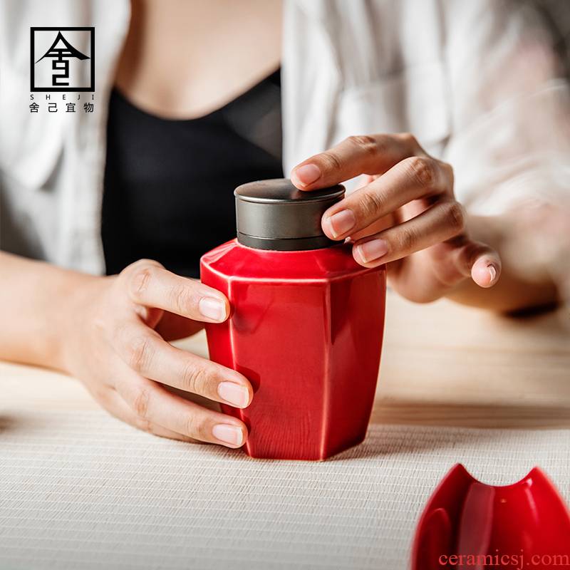 The Self - "appropriate content ruby red caddy fixings jingdezhen POTS sealed as cans small Japanese ceramic tea pot storage tanks