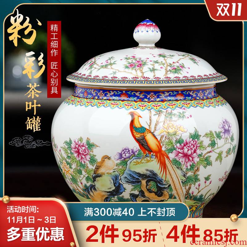 Jingdezhen ceramics with retro pu 'er tea pot large tea cake decoration with cover seal storage tank