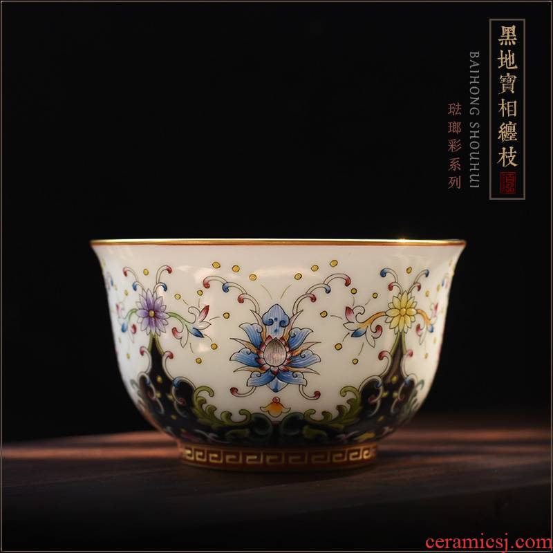 Hundred hong colored enamel masters cup single CPU jingdezhen hand cup black see colour treasure table sample tea cup