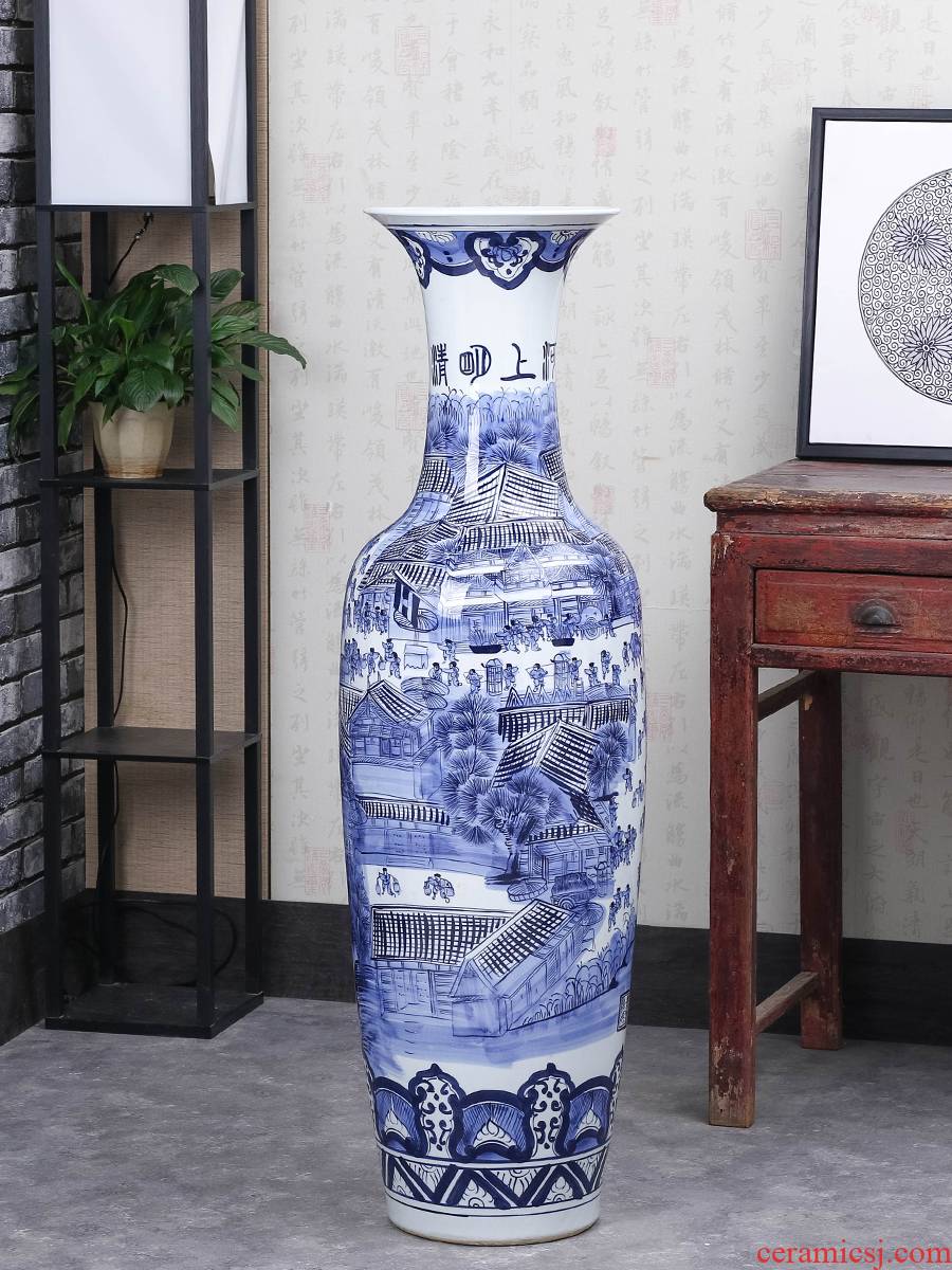 Jingdezhen ceramics large blue and white porcelain vase large sitting room of large vase furnishing articles of Chinese style household ornaments