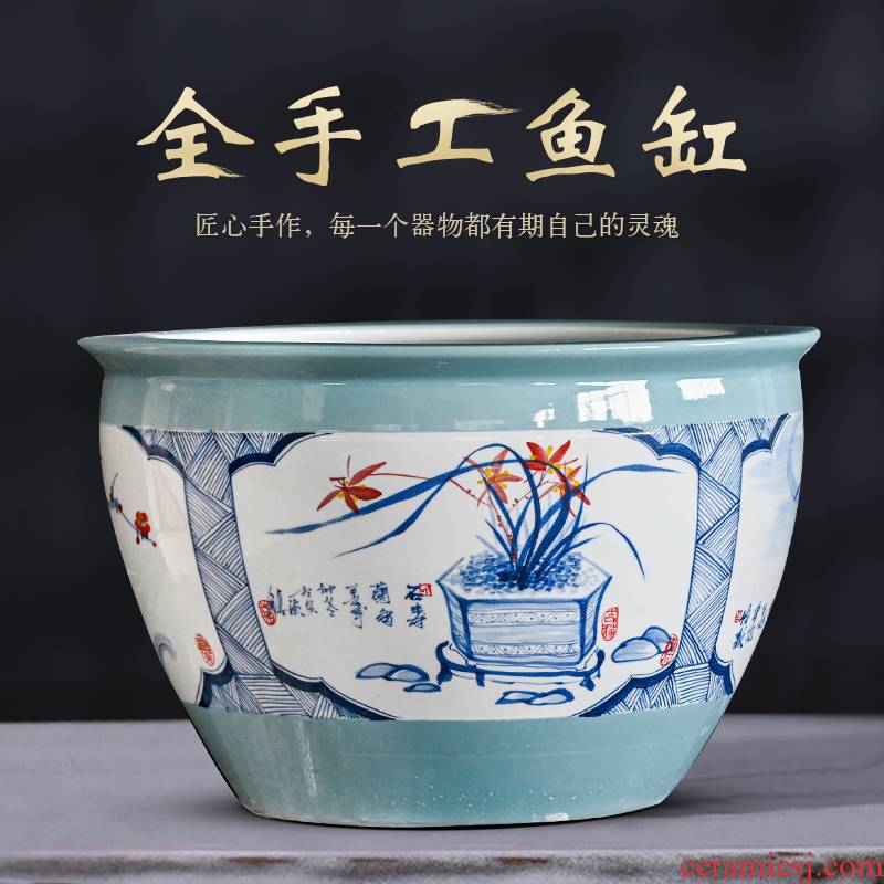 Jingdezhen ceramic aquarium fish tank to cylinder yard extra large water lily lotus is suing koi fish