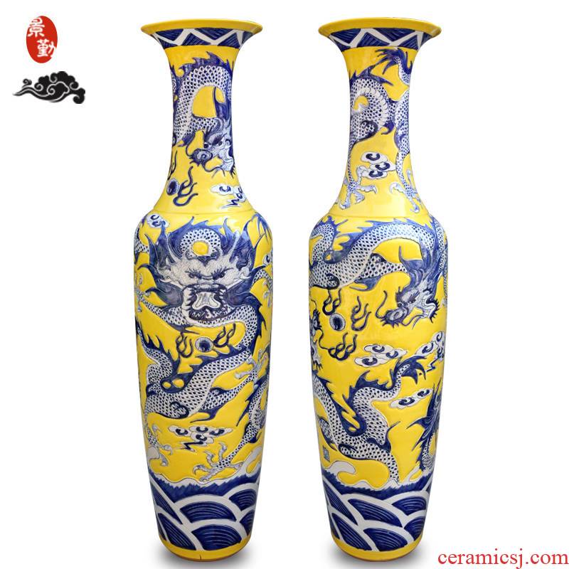 199 jingdezhen ceramics of large vases, antique hand - made yellow dragon sitting room place hotel decoration decoration