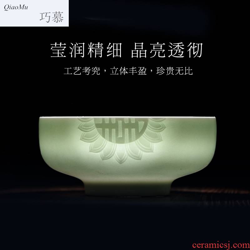 Qiao mu creative jingdezhen ceramic bowl home eat rice bowl green tableware disk bowl bowl large soup bowl happy character