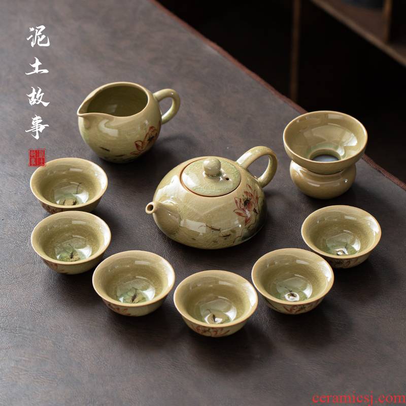Ceramic hand - made tea set gift boxes of household contracted the up kung fu tea tea office whole sitting room